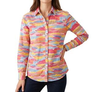 J. McLaughlin Lois Women's Medium Festive Abstract Brushstroke Button Down Shirt